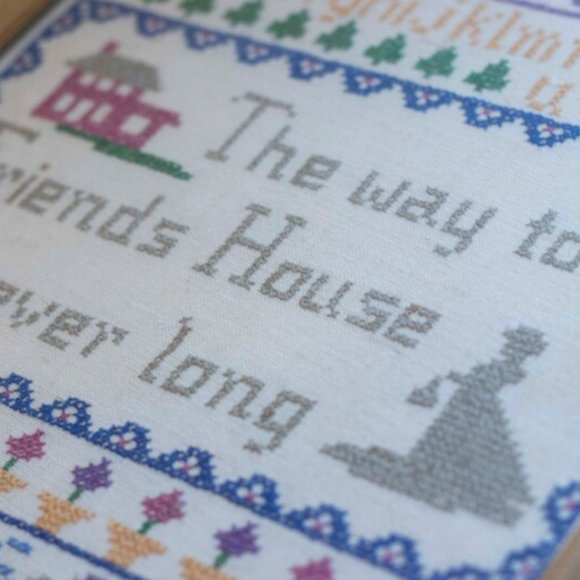 Vintage Cross Stitch Sampler, The Way To a Friends House Country Folk Art - Picture 4 of 6